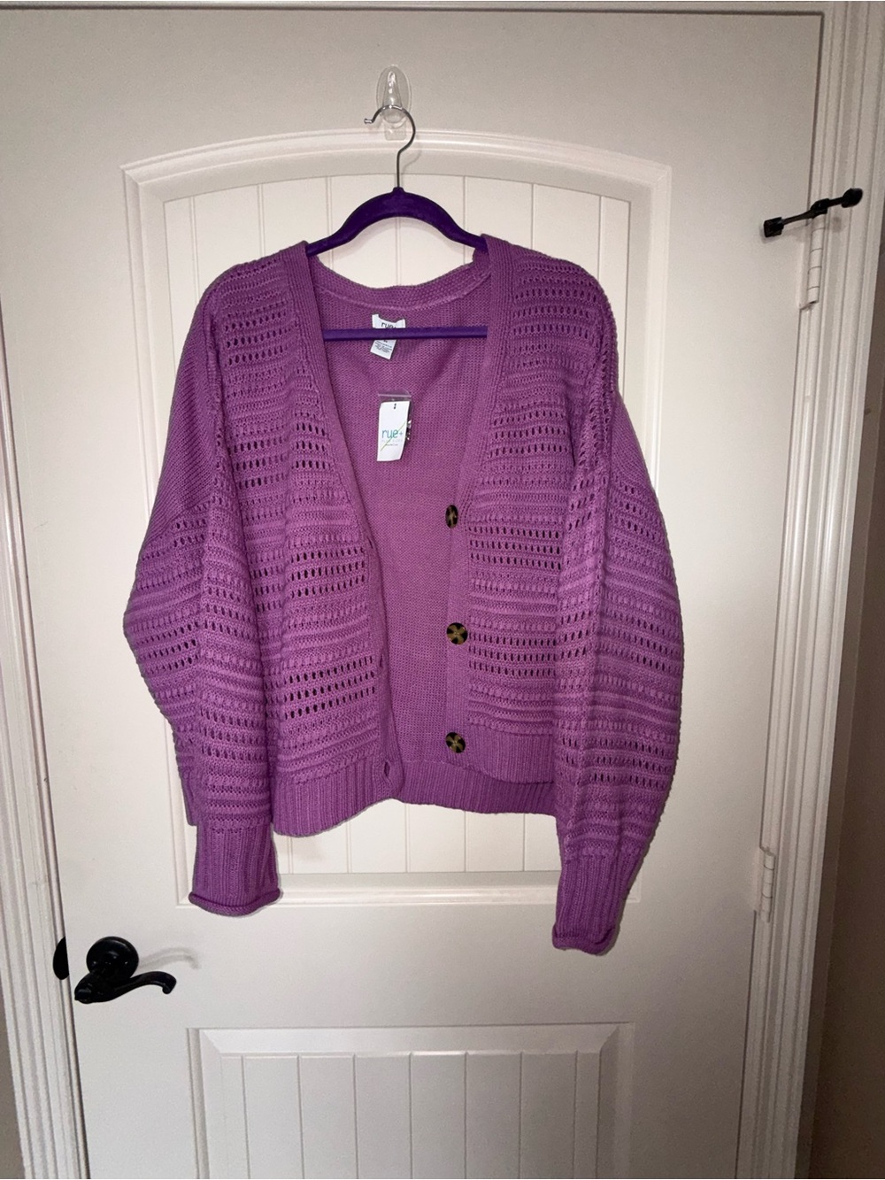 Women's Purple Open-Knit Button Cardigan - 3X